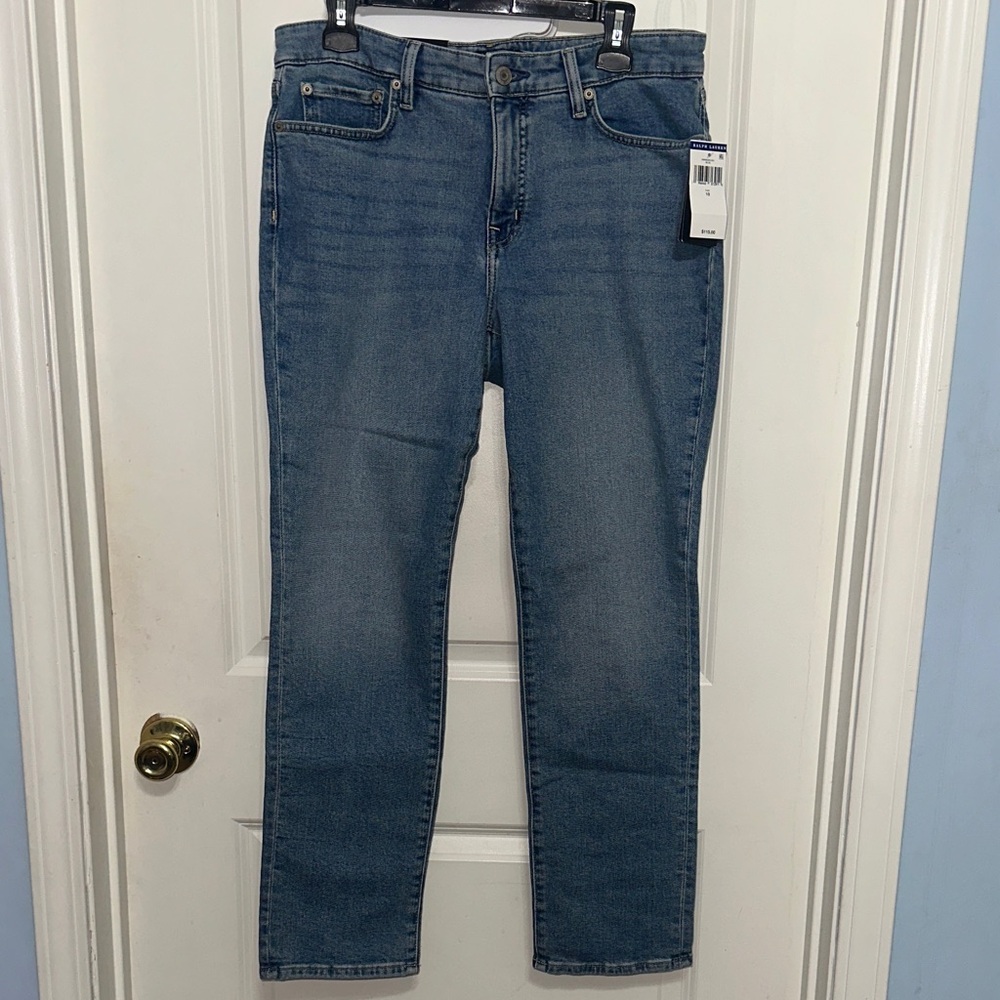 NWT Ralph Lauren Women's Mid rise Straight ankle Blue Jeans Sz 10